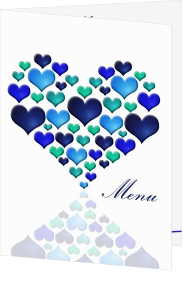 Menukaart maken voor jullie bruiloft - trouwkaart blue art heart, menu