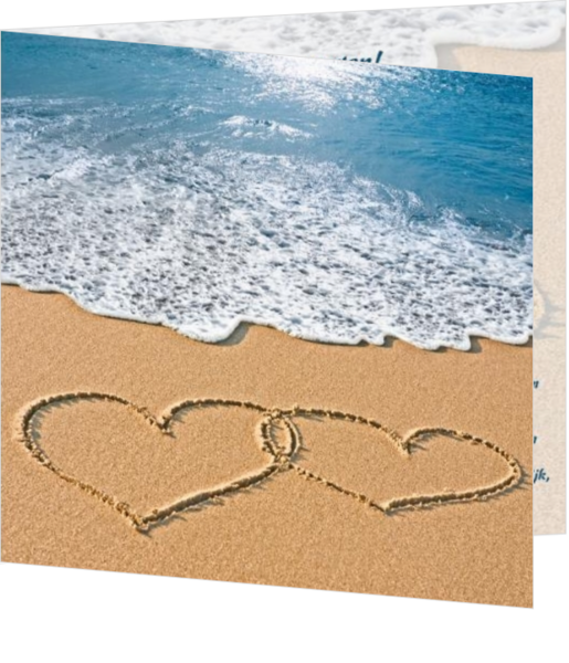 Trouwkaarten met hartjes - trouwkaart hearts on beach 2, vk