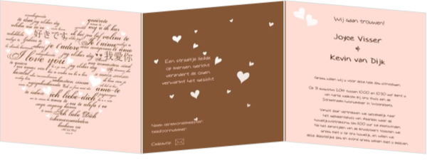Trouwkaarten met hartjes - trouwkaart lovely hearts 2, drieluik