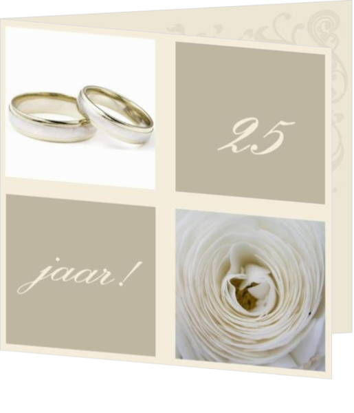 25 jaar getrouwd uitnodiging roos ringen vierkant
