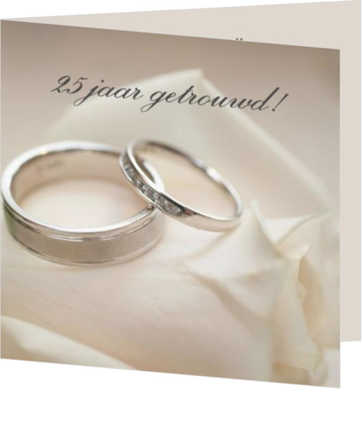 uitnodigingskaarten huwelijksjubileum - trouwkaart silver rings on white rose 25 jaar getrouwd, vk