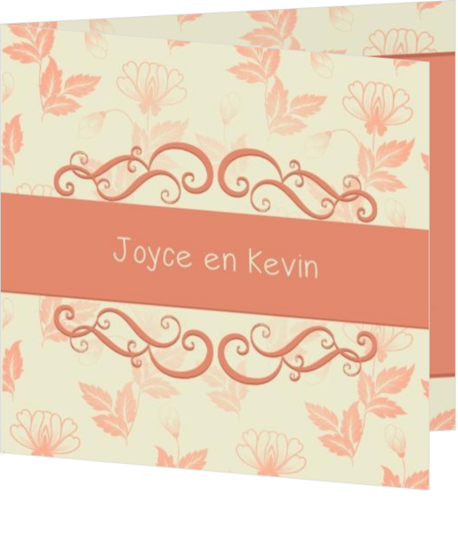 Klassieke en Traditionele trouwkaarten - klassieke trouwkaart vintage bloemen oranje, vk