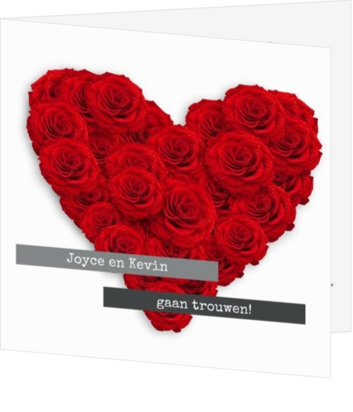 Trouwkaarten met hartjes - moderne trouwkaart met rozen in hartvorm mk1503, vk