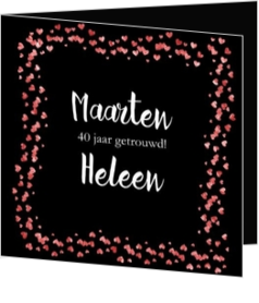 uitnodigingskaarten huwelijksjubileum - trouwkaart 40 jaar getrouwd kader met confetti van robijnen hartjes mak17062802, vk
