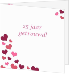 uitnodigingskaarten huwelijksjubileum - trouwkaart hartjes in roze en paars 25 jaar getrouwd, vk