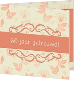 uitnodigingskaarten huwelijksjubileum - trouwkaart vintage bloemen oranje 60 jaar getrouwd, vk