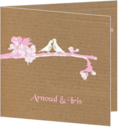 Kraft trouwkaarten stijl - hippe trouwkaart duiven op karton, vk