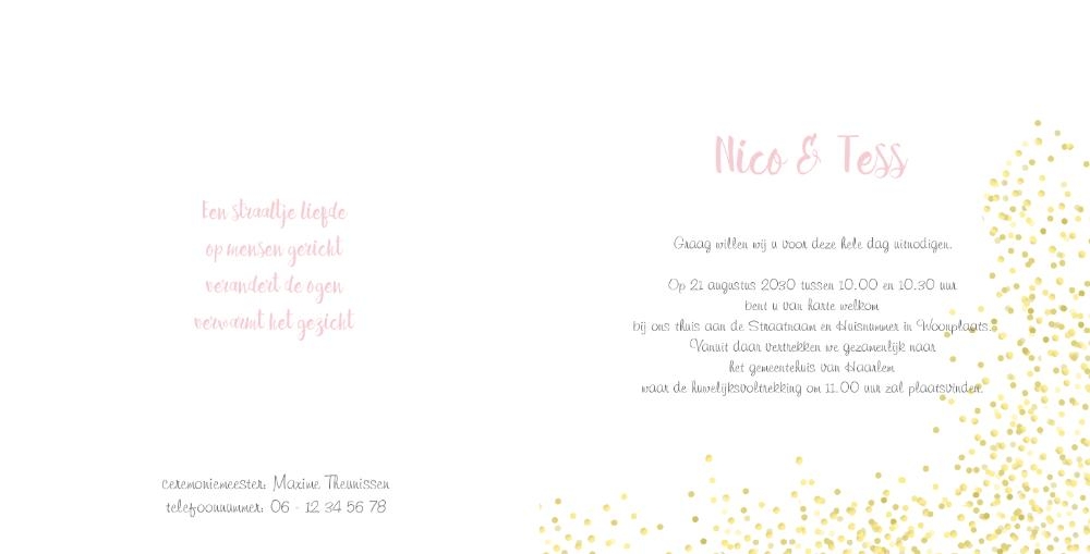 trouwkaart met confetti roze Binnenkant