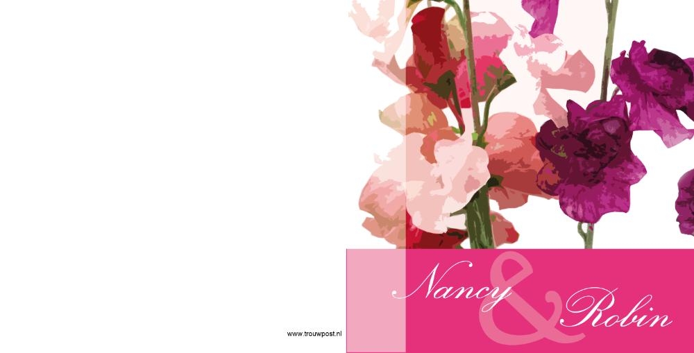 Trouwkaart met mooie Fuchsia bloemen Achterkant/Voorkant