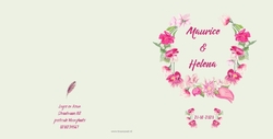trouwkaart met roze bloemenkrans Achterkant/Voorkant
