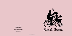 trouwkaart met stelletje op fiets roze Achterkant/Voorkant